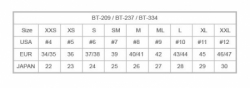 large problue diving BT 209 237 334 Size Chart